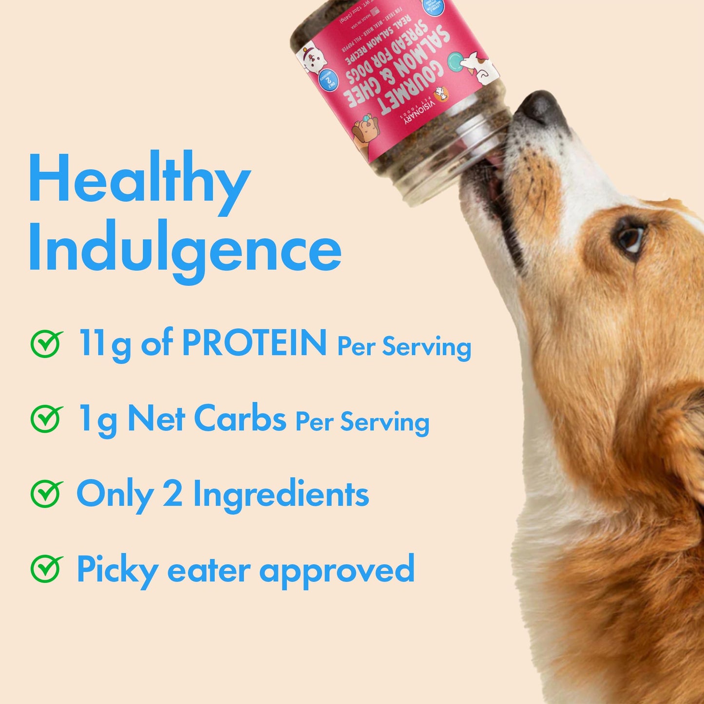 Visionary Pet Foods Salmon Meat Spread - Healthy Dog Treat - Alternative to Dog Peanut Butter, Xylitol Free, No Sugar and Filler Free - Use on Lick Mat, Food Mixer, Pill Pockets - 12oz Jar