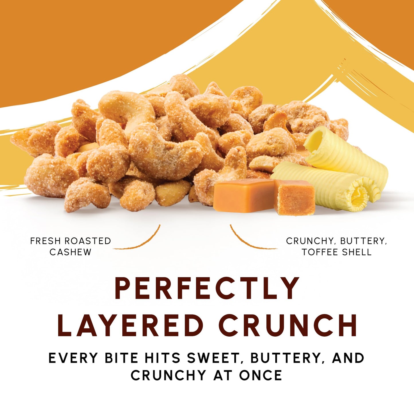 Snackathon Butter Toffee Cashews, 7 oz Resealable Bag, Made in USA, All-Natural Fresh Roasted Nuts Coated in a Crunchy Buttery Toffee Shell, Gourmet Sweet & Salty Snac