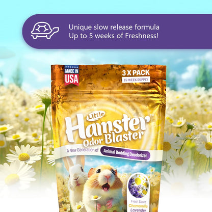 LITTLE SAVER Hamster Odor Blaster | a New Generation Of Animal Bedding Deodorizer | Unique Slow Release Formula | Natural Fresh Scent - Lavender & Chamomile | Up to 15 Weeks Supply | 3 x 0.5oz bags