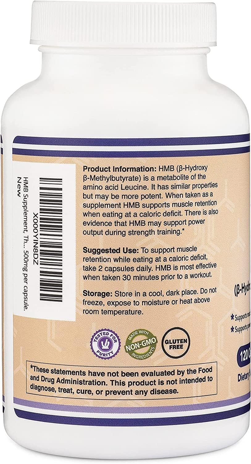 Double Wood Supplements HMB Supplement, Third Party Tested, Non-GMO, Gluten Free, 120 Capsules, 1000mg per Serving, 500mg per Capsule