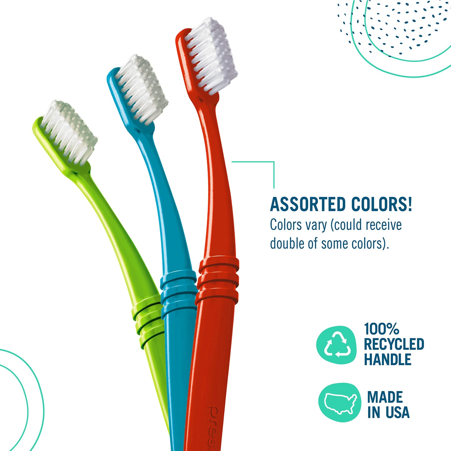 Preserve Eco Friendly Adult Toothbrushes, Made in The USA from Recycled Plastic, Lightweight Paper Packaging, Ultra Soft Bristles, Colors Vary, 3 Count