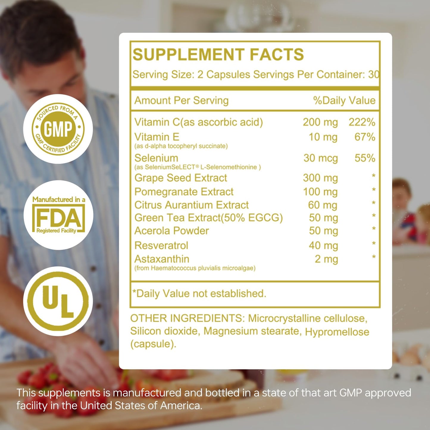 HUJ Cell Antiox+ Supplement - Superior Antioxidants & Cellular Support - Contains Grape Seed Extract, Pomegranate Extract, Resveratrol, and Vitamins C and E - 60 Capsules