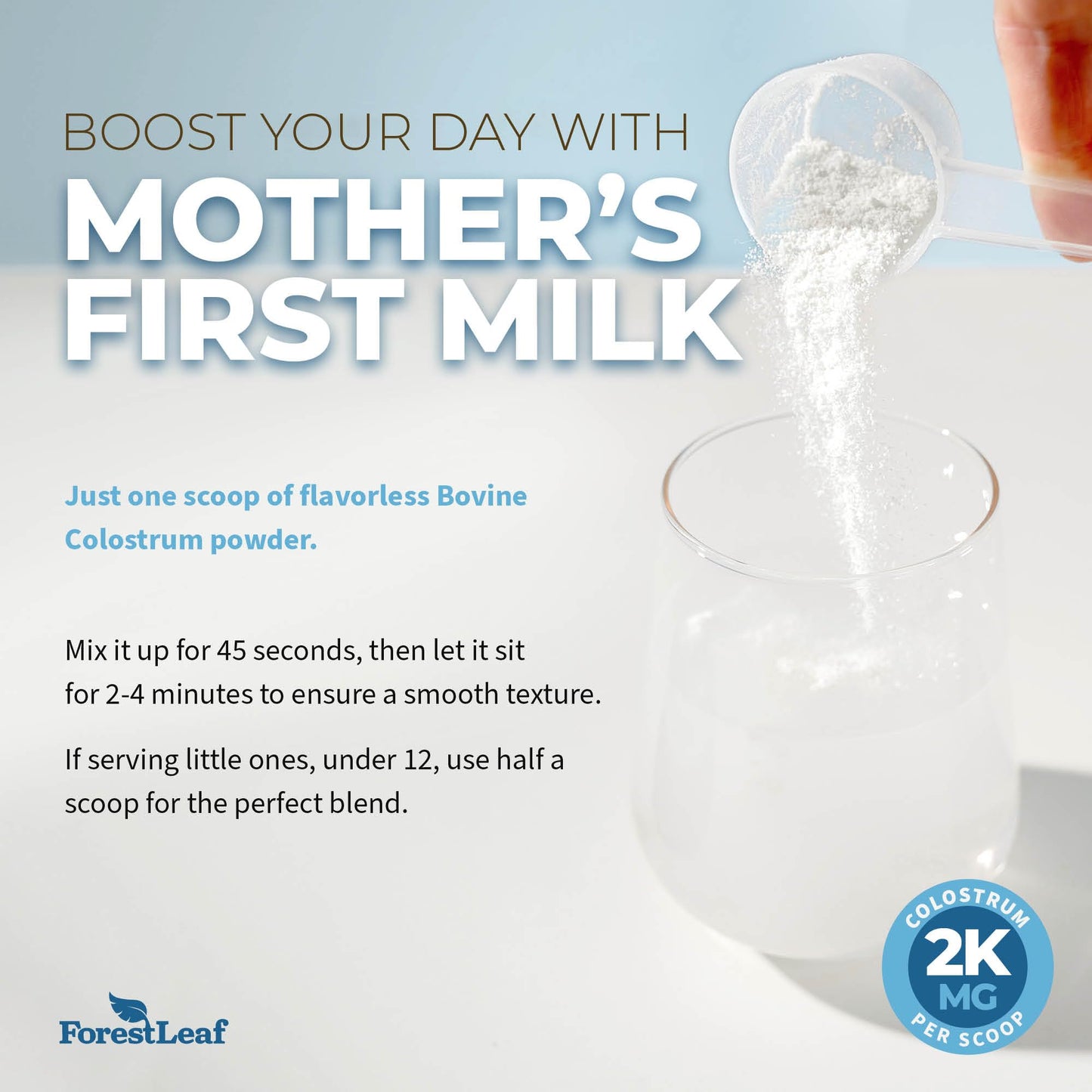 ForestLeaf Colostrum Powder 50% IgG Highest Pure Concentration, Grass Fed Colostrum Supplement for Gut Health, Immune Support and Muscle Recovery, Bovine Colostrum for Humans, Unflavored, 45 Servings