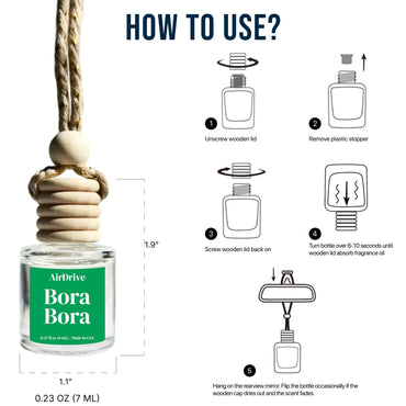 Car Air Freshener Bora Bora – Tropical Aroma Diffuser, Long-Lasting Coconut & Citrus Hanging Oil Diffuser with Wooden Cap, Non-Toxic Car Air Freshener For Women, Made in USA