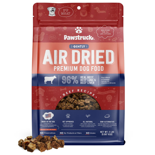 Pawstruck All Natural Air Dried Dog Food with Real Beef, Grain-Free, Made in USA, Non-GMO & Vet Recommended, High Protein Limited Ingredient Full-Feed for All Breeds & Ages, 2lb Bag