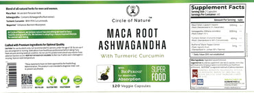 Maca Root, Ashwagandha Root Extract, Capsules for Men & Women with Turmeric Curcumin and Bioperine 120 Capsules Made in USA