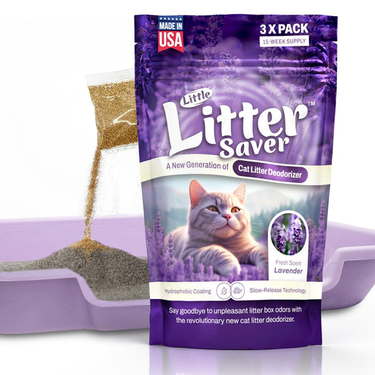 LITTLE SAVER Little Litter Saver | a New Generation Of Cat Litter Box Deodorizer | Unique Slow Release Formula | Natural Fresh Scent | Up to 15 Weeks Supply | 3 x 0.5oz bags (Lavender)