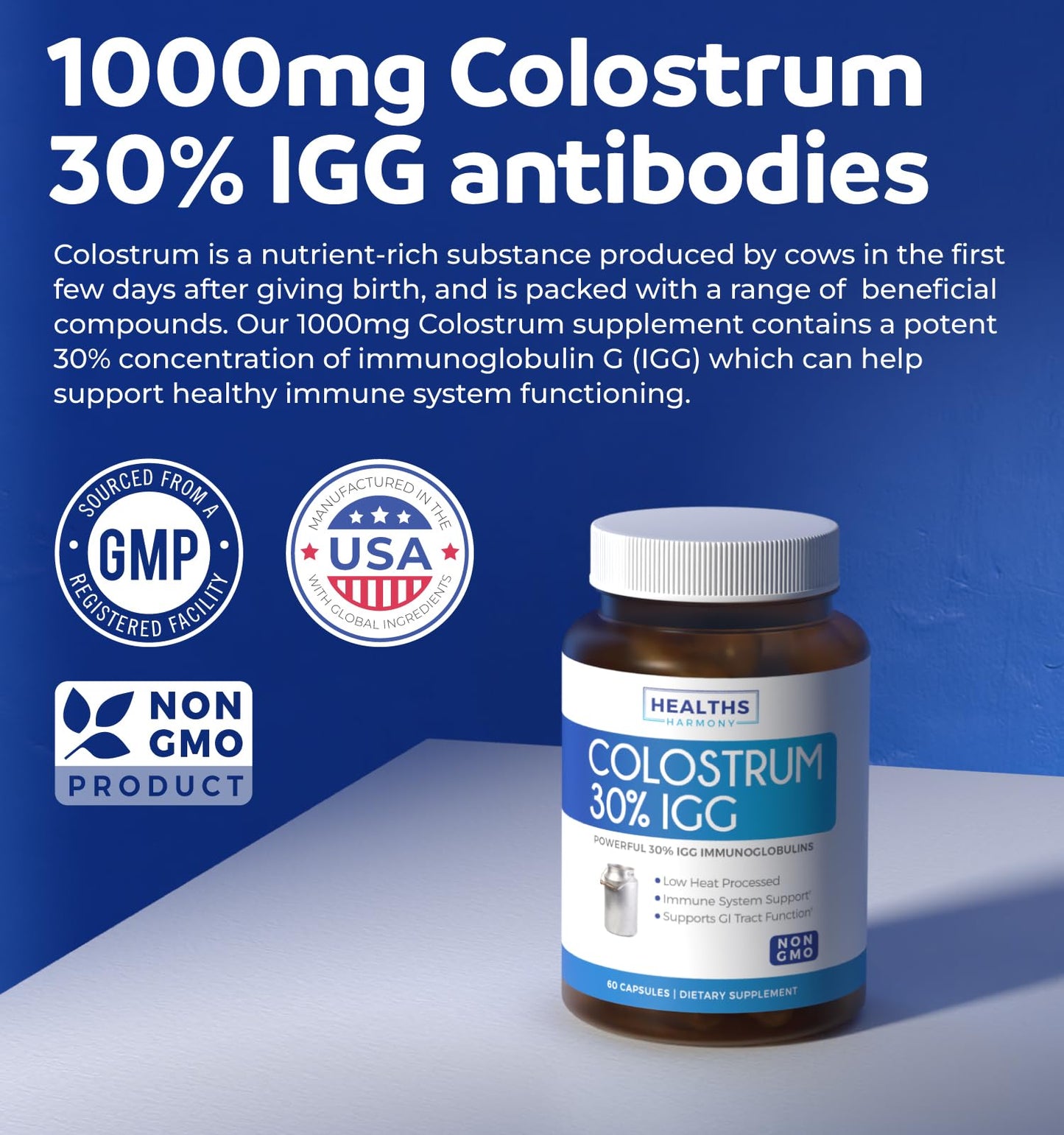Bovine Colostrum for Women - Colostrum Supplement with 1,000mg per Serving and 30% IgG Immunoglobulins from First Milking - Low Heat Processed for Maximum Potency Non-GMO & Made in The US (1 Month)