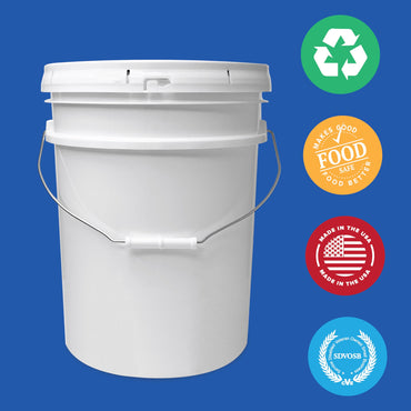 ePackageSupply 5 Gallon White Bucket & Lid, Made in The USA, Durable 90 Mil All Purpose Pail, Food Grade, Contains No BPA Plastic, Premium HPDE, 12 Pack