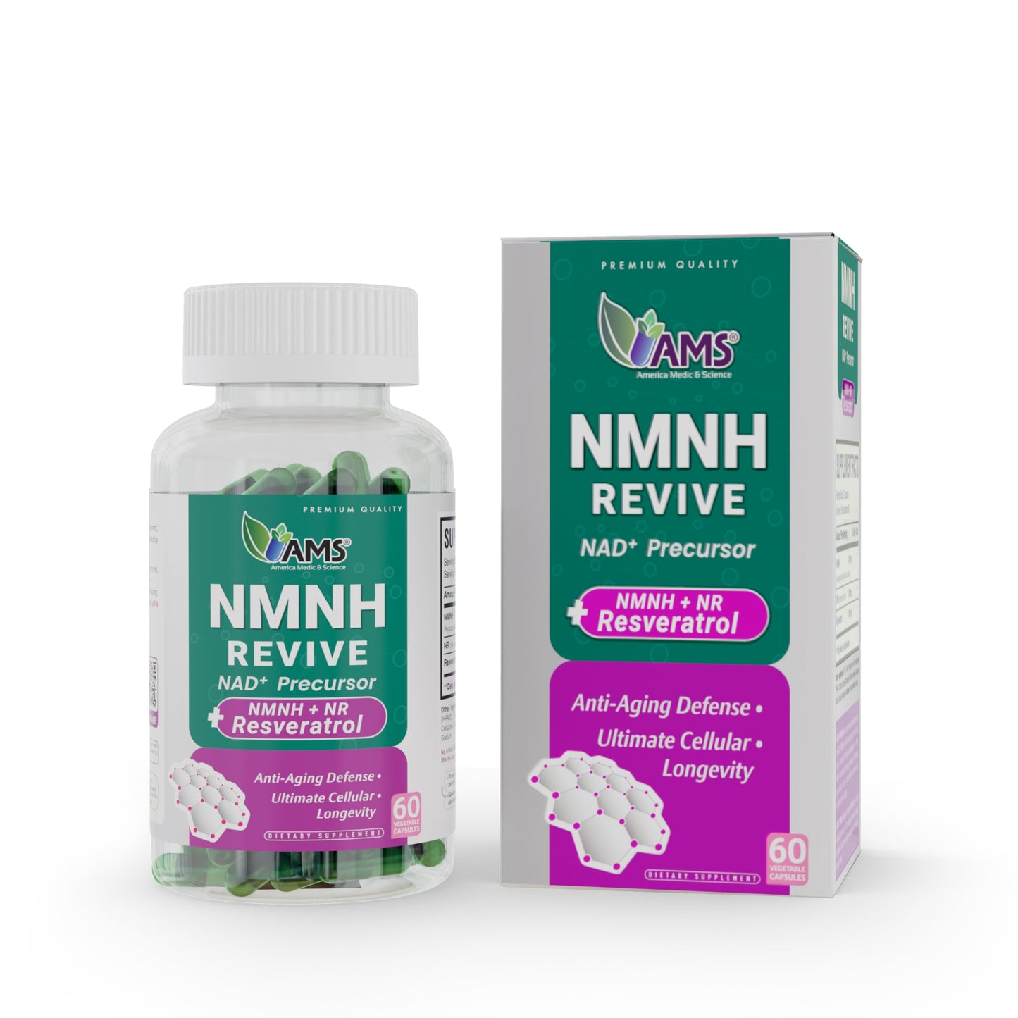America Medic & Science NMNH Revive – Dual NAD+ Precursor Supplement for Longevity, Healthy Aging, Energy, Metabolic Function, Skin & Cellular Health – 60 Capsules for Daily Vitality