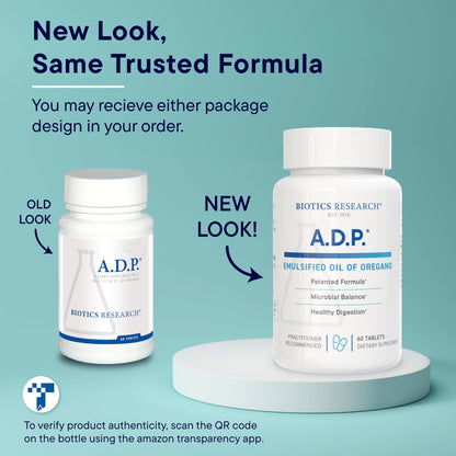 Biotics Research A.D.P. Emulsified Oil of Oregano Tablets for GI Health -Sustained Release for High Absorption Contains Carvacrol, Wild Oregano Oil 50mg/S - Patented Formula -Non GMO –60 Tablets