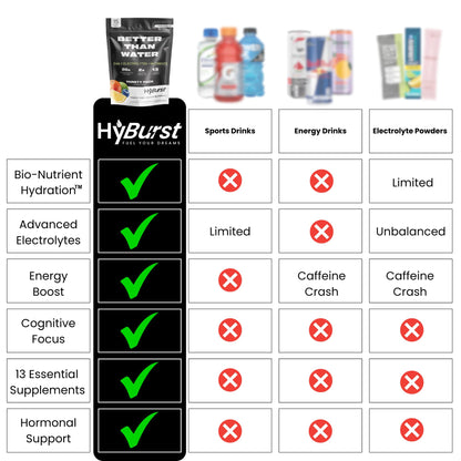 Hyburst Electrolyte & Vitamin Supplement Powder, Drink Mix with B12, L-Theanine, D3, K2, Zinc, Magnesium, Potassium, Supports Calm Focus & Energy, Raspberry Lemonade, 15 Pack