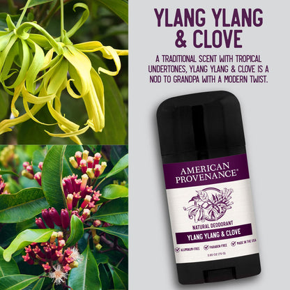 American Provenance Aluminum Free Natural Deodorant For Women and Men - Ylang Ylang and Clove - 24 Hour Odor Protection - Cruelty Free - Made in the USA (1 pack)