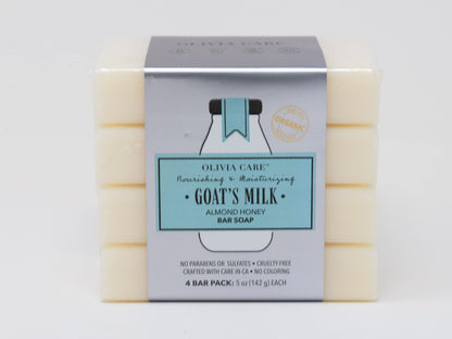Olivia Care Goat's Milk Organic Bar Soap 4 Pack of 5 oz Bars Made in the USA (Almond Honey)