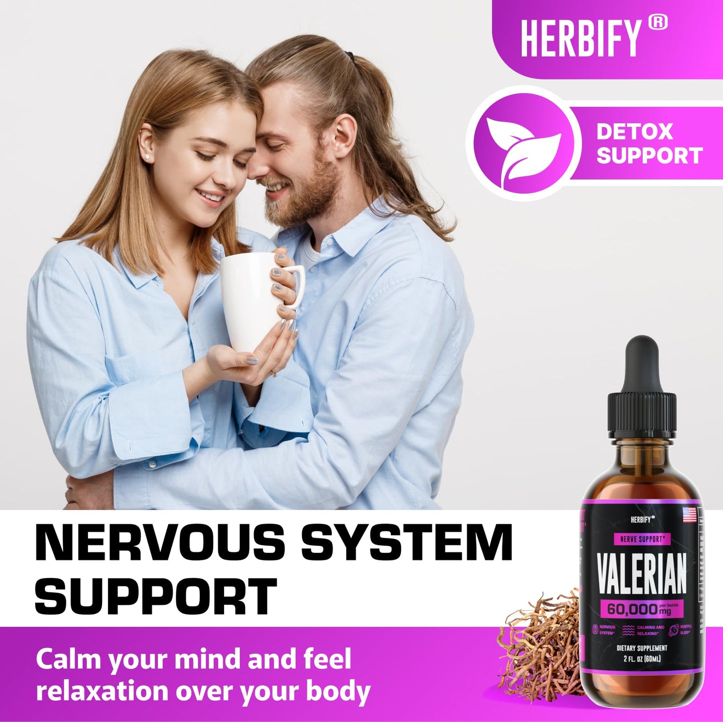 HERBIFY Valerian Root Supplement - Valerian Root Tincture – Nervous System Support 2 Fl oz