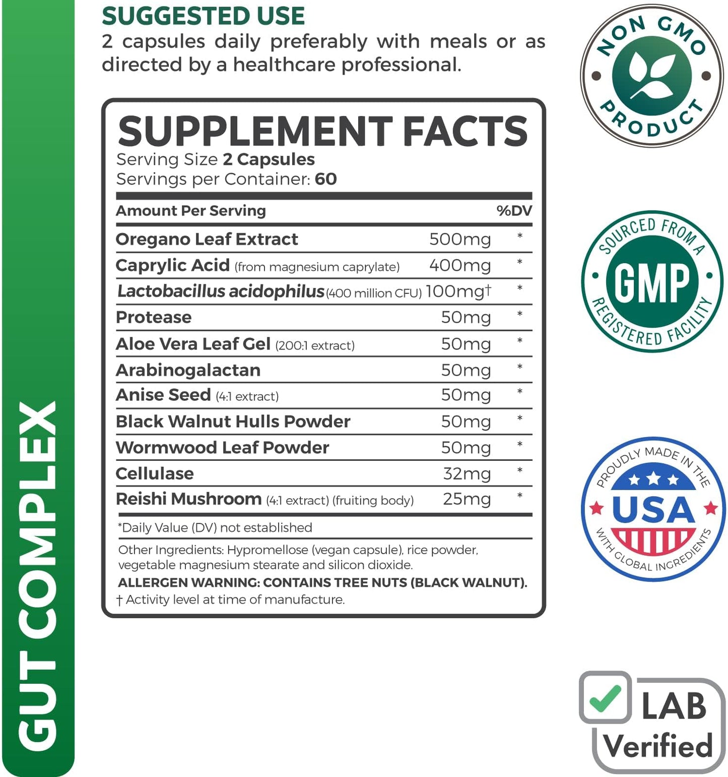 Candida Support (120 Capsules) - Caprylic Acid, Oregano Oil & Probiotics Help Maintain Already Normal Levels of Yeast and Candida - Vegetarian, Non-GMO Intestinal Supplement - Gut Cleanse (No Pills)