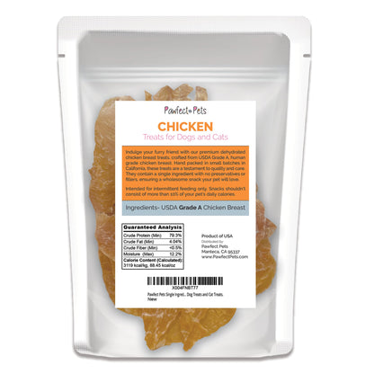 Pawfect Pets Single Ingredient Dehydrated Chicken Breast Treats for Dogs and Cats, 6oz Bag. USA Made