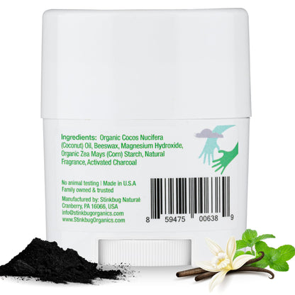 Stinkbug Naturals Organic Aluminum Free Travel Size Deodorant Stick with Vanilla Mint, Coconut Oil and Activated Charcoal, 0.75 Ounce Pack of 3