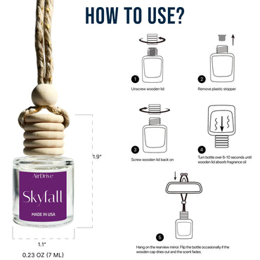 Car Air Freshener Skyfall – Floral Aroma Diffuser, Long-Lasting Lavender & Vanilla Hanging Oil Diffuser with Wooden Cap, Non-Toxic Rearview Mirror Accessory, Made in USA