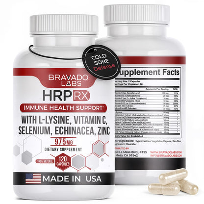 Bravado Labs L-Lysine 1000mg Capsules – Immune & Cold Sore Support – Vegan, Non-GMO, Allergen-Free, 3rd-Party Tested, Lisina 1000 mg Organica - Made in USA