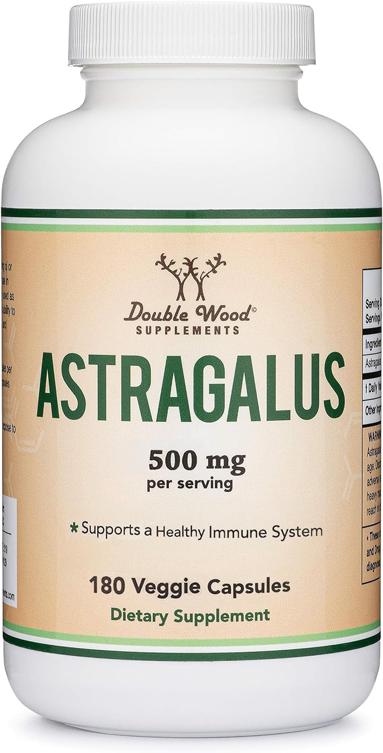 Double Wood Supplements Immune Boosting Astragalus 500mg 180 Capsules - Rich in Flavonoids and Polysaccharides - Non-GMO, Gluten Free, Third Party Tested
