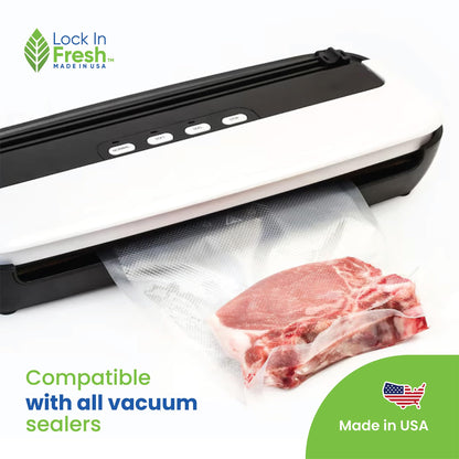 Lock In Fresh Vacuum Sealer Bags for Food - Heavy Duty Food Saver Vacuum Sealer Bag Rolls - Sous Vide, Seal a Meal Bags, 8-pack, 11" x 16' - Made in the USA