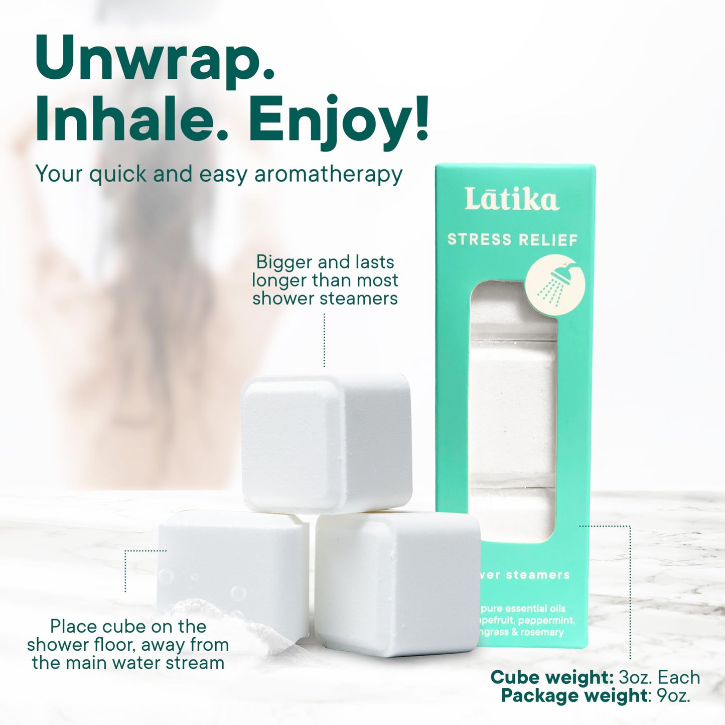 Latika Stress Relief Steamer - Aromatherapy with Pink Grapefruit, Peppermint, Lemongrass and Rosemary - Calming and Relaxing for Anxiety Relief, Spa Aromatherapy Hot Tub - Must-Haves for Women and Men