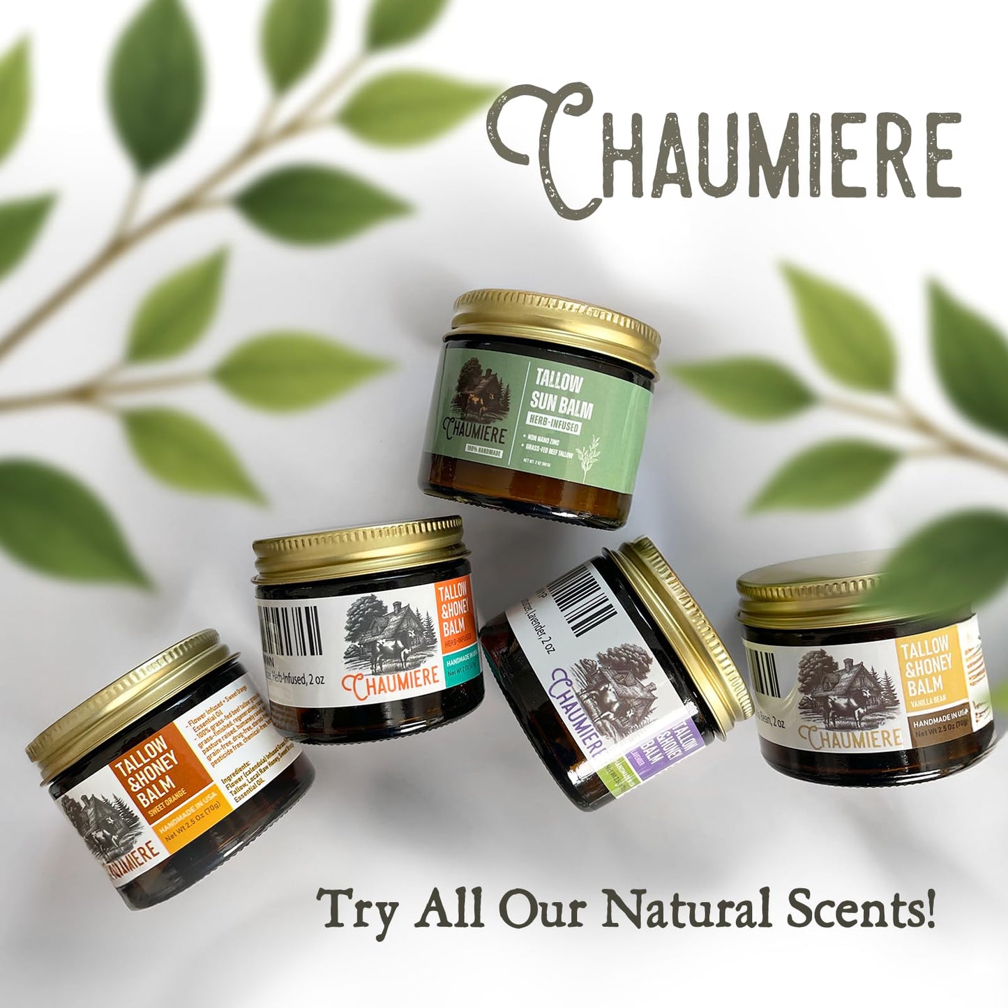 Chaumiere Organic Grass-Fed Beef Tallow and Honey balm, Face Moisturizer, Lavender, 2.5 oz