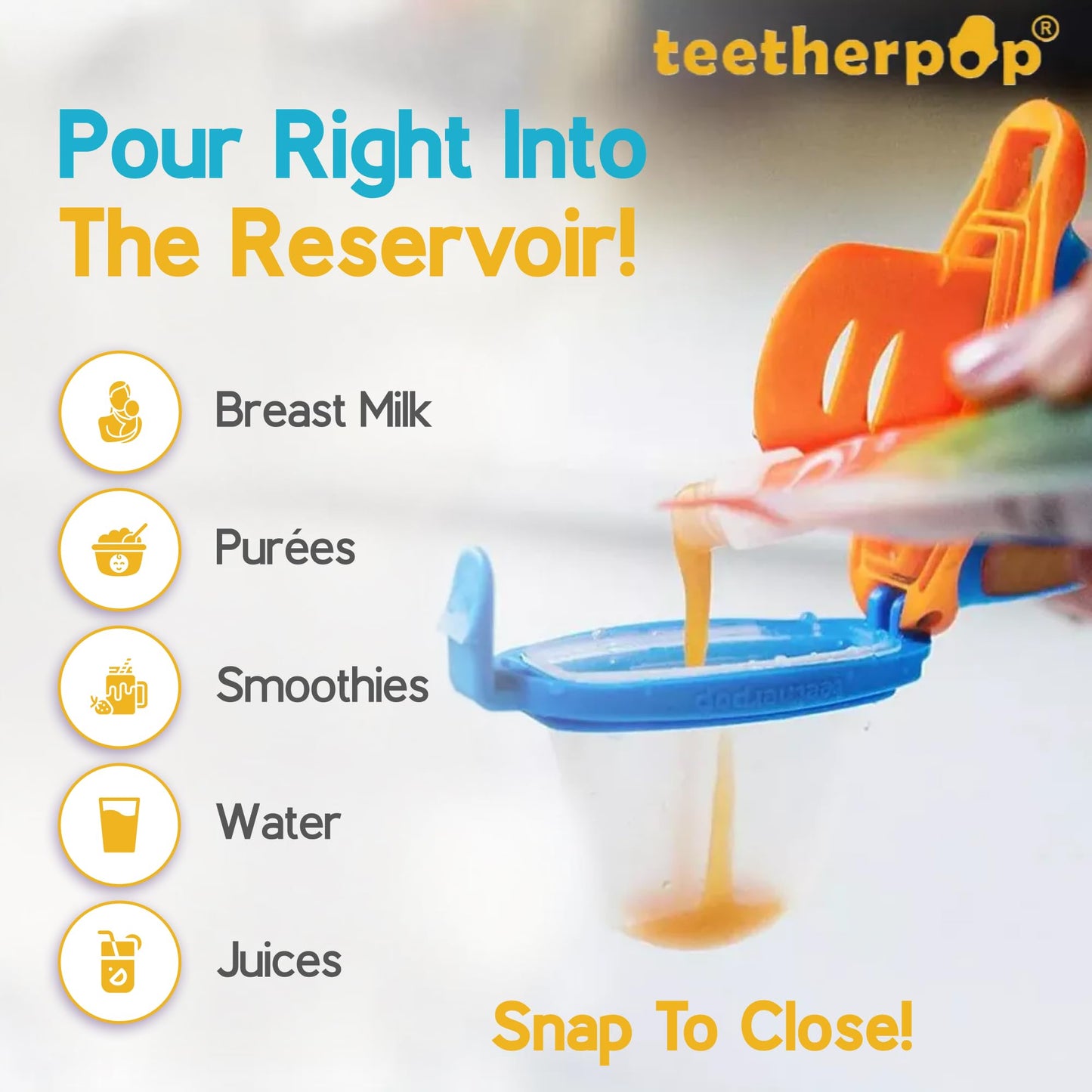 Teetherpop Fillable Freezable Teethers for Babies - Breastmilk Teether with Spill-Proof Sippy Slits – Teething Popsicle for Baby, Liquids & Purées, Cooling Teething Relief Feeder Pacifier - Blue Set