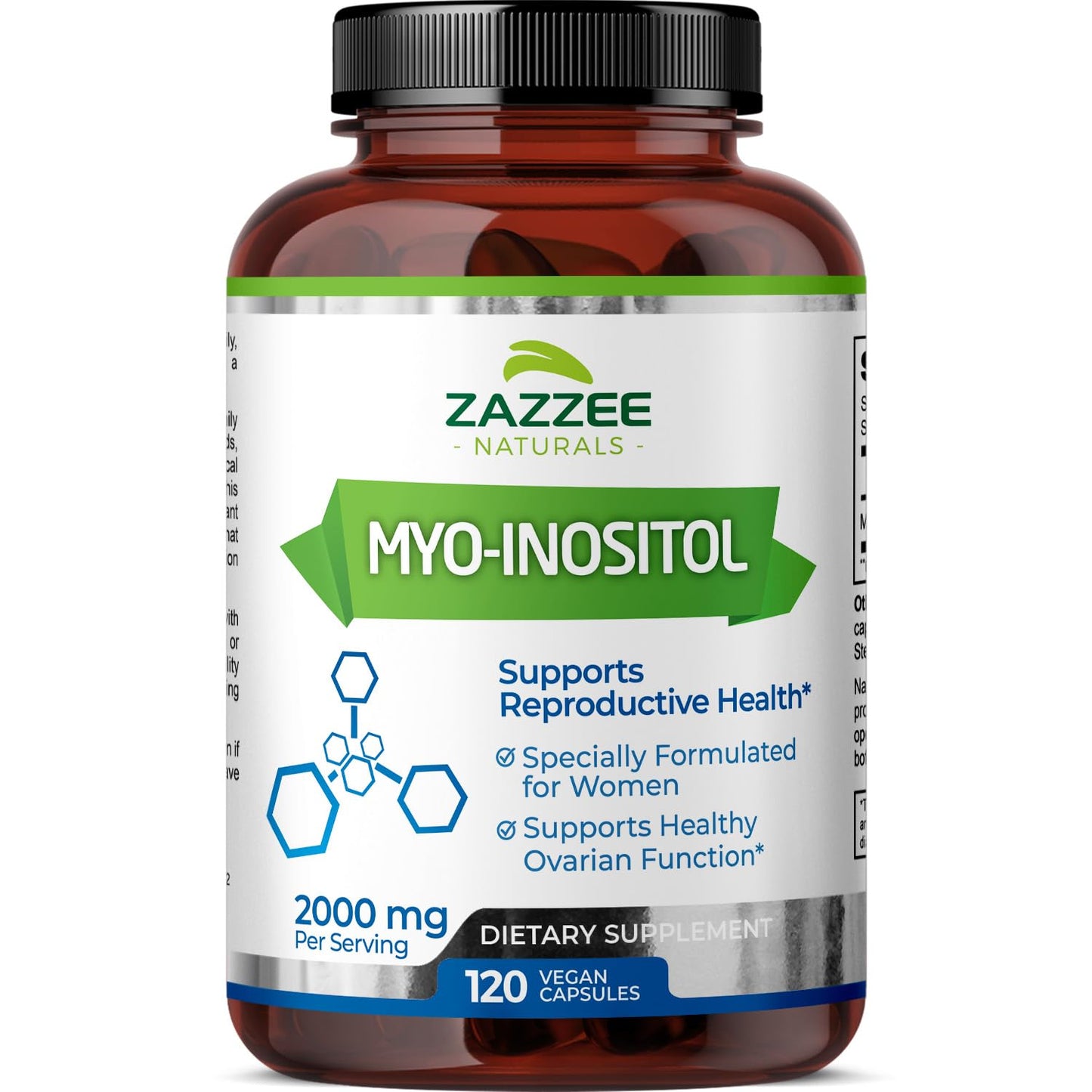 Zazzee Myo-Inositol Capsules, 2000 mg per Serving, 120 Vegan Capsules, Ideal Dosage for 40:1 Ratio, 100% Vegetarian, Hormone Balance & Healthy Ovarian Function Support, All-Natural and Non-GMO