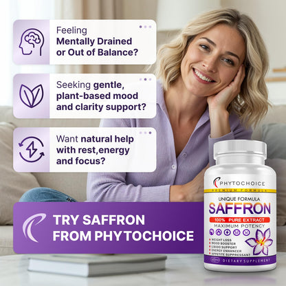 Saffron Supplements - 100% Pure Saffron Extract Capsules - Boost Energy & Mood, Support Eye & Heart Health, Focus, Vision - Pure Saffron Extract 88.5 mg - Made in USA for Women & Men - 60 Capsules