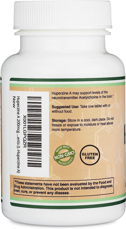 Huperzine A 200mcg (Third Party Tested) 120 Tablets, Brain Supplement to Promote Acetylcholine (Acetylcholinesterase Inhibitor) - Supports Memory and Focus by Double Wood