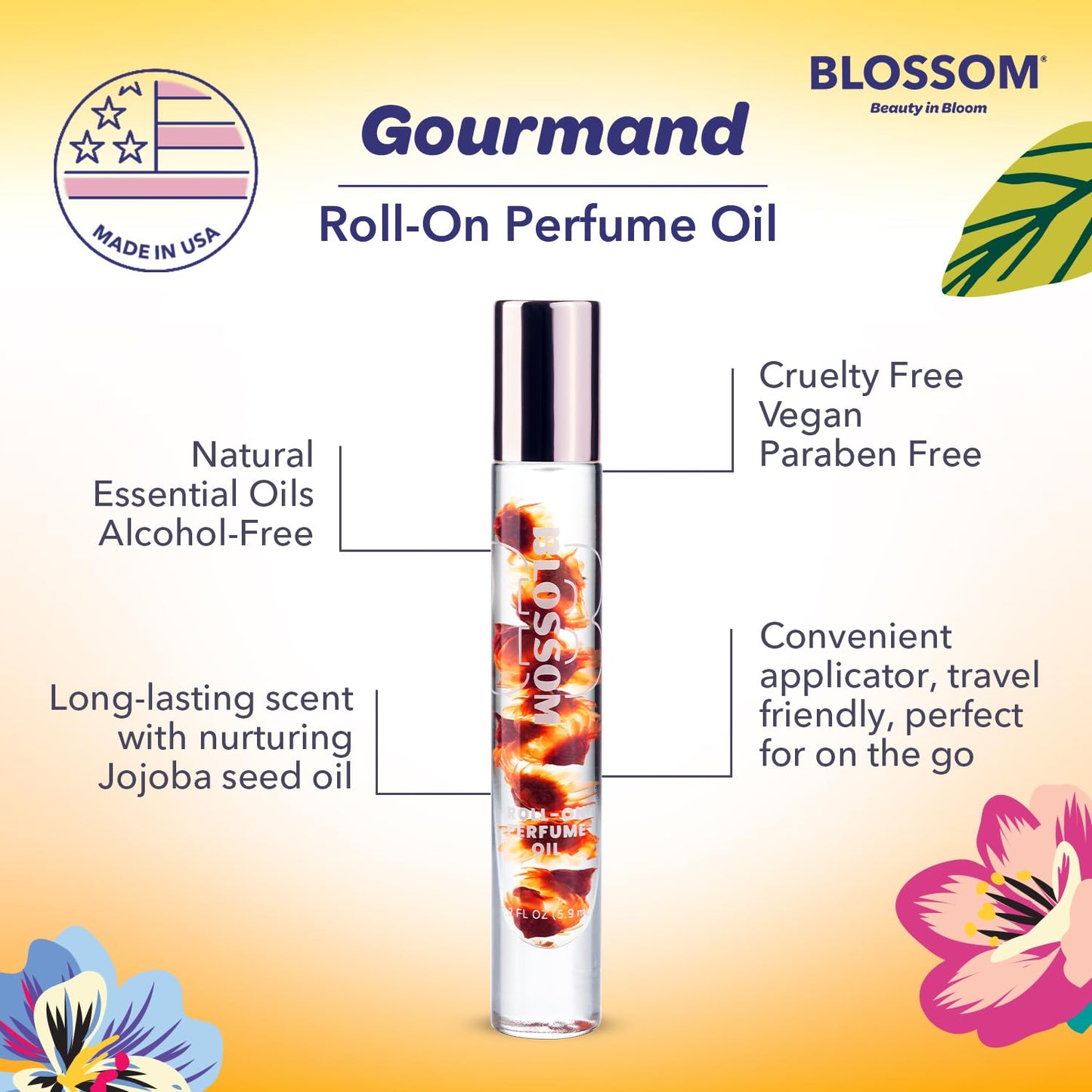 Blossom Roll on Perfume for Women Alcohol Free Gourmand Rollerball Perfume Oil with Essential Oils, Infused with Real Flowers, Made in USA, 0.20oz, (Pumpkin, Vanilla, Cinnamon) Pumpkin Spice Latte