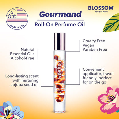 Blossom Roll on Perfume for Women Alcohol Free Gourmand Rollerball Perfume Oil with Essential Oils, Infused with Real Flowers, Made in USA, 0.20oz, (Pumpkin, Vanilla, Cinnamon) Pumpkin Spice Latte