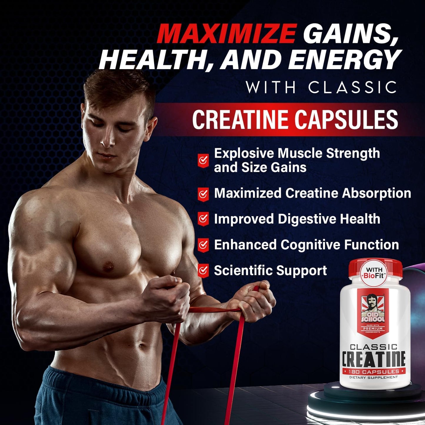 Creatine Monohydrate Capsules - 5000mg + BioFit™ (Max Strength) Supports Muscle Growth & Recovery, Performance, Cognitive Health - Creatine Pills for Men & Women - Made in USA + 180 V Capsules