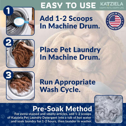Katziela Enzyme Based Powder Laundry Detergent for Cat Pee, Deodorizer, Urine, Dogs Beds, Pee Pads, Dog Drool, Stain Eliminator 64 Loads