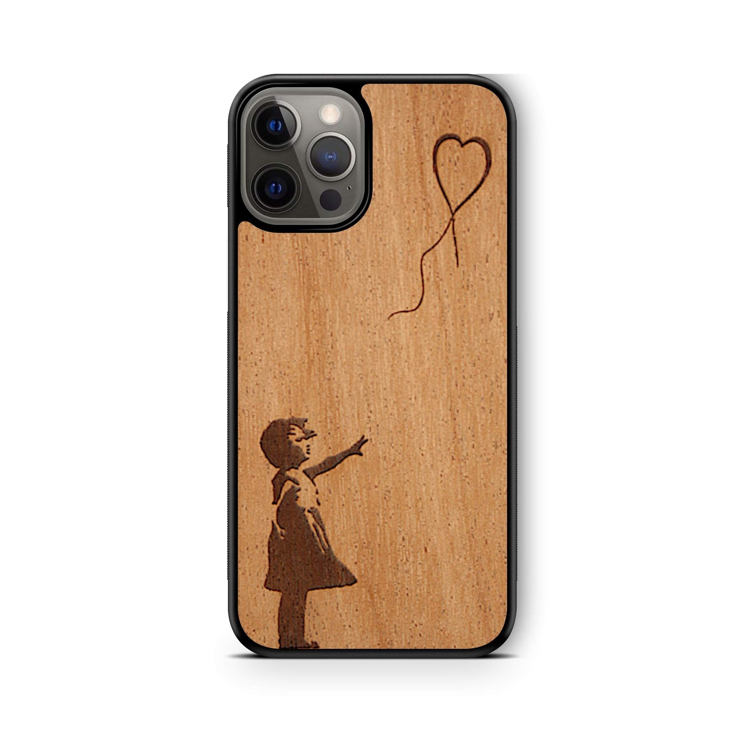 WUDN Slim Wooden Phone Case (Banksy Balloon Girl) Compatible with iPhone 12 Pro or 12 with MagSafe