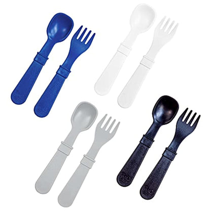 Re-Play Toddler Forks and Spoons Set - 4x4 Toddler Utensils Set - Dishwasher and Microwave Safe - Made in USA - Pack of 8-5.8" x 1.2" x 0.2" - Droid