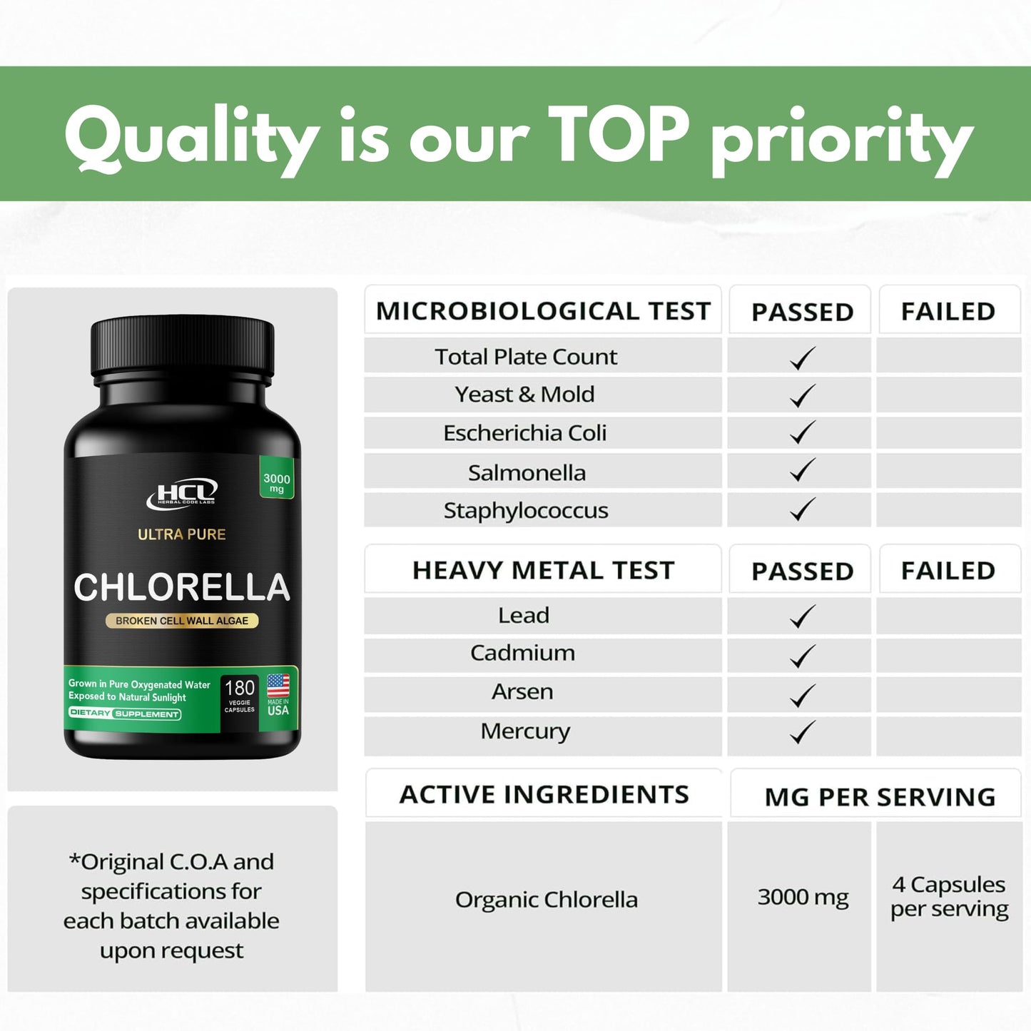 Chlorella Capsules 3000 mg - Cracked Cell Wall Blue Green Algae Supplement - Best Natural Detox Cleanse - Plant Vitamins Minerals Chlorophyll Vegan Protein Powder Pills - Made in USA