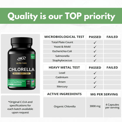 Chlorella Capsules 3000 mg - Cracked Cell Wall Blue Green Algae Supplement - Best Natural Detox Cleanse - Plant Vitamins Minerals Chlorophyll Vegan Protein Powder Pills - Made in USA