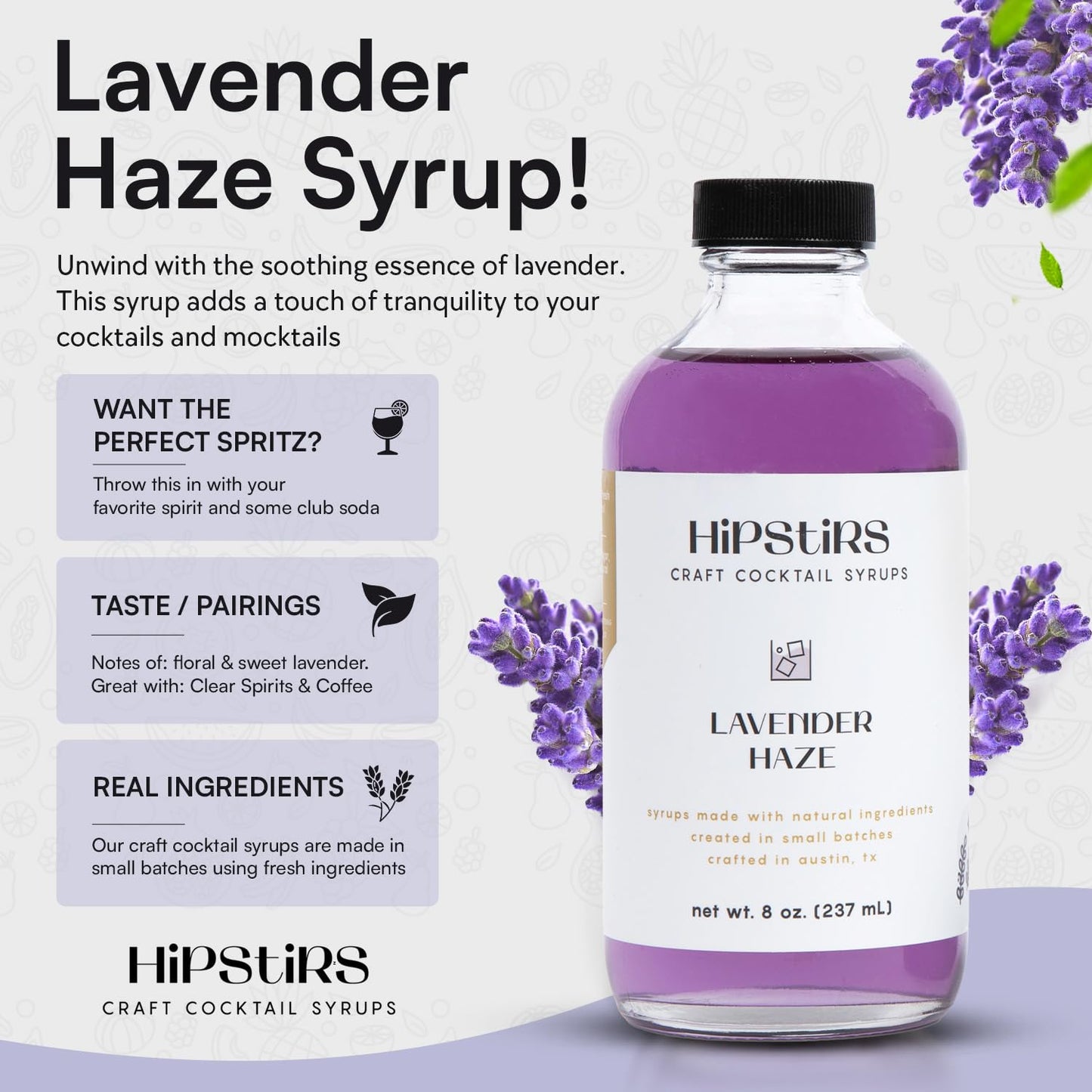 HipStirs Spring Cocktail Syrup Trio – Lavender Haze, Blackberry Mint & Old Fashioned (3 Pack, 8oz Bottles) | Craft Drink Mixers for Cocktails & Mocktails | Small Batch, Natural Ingredients
