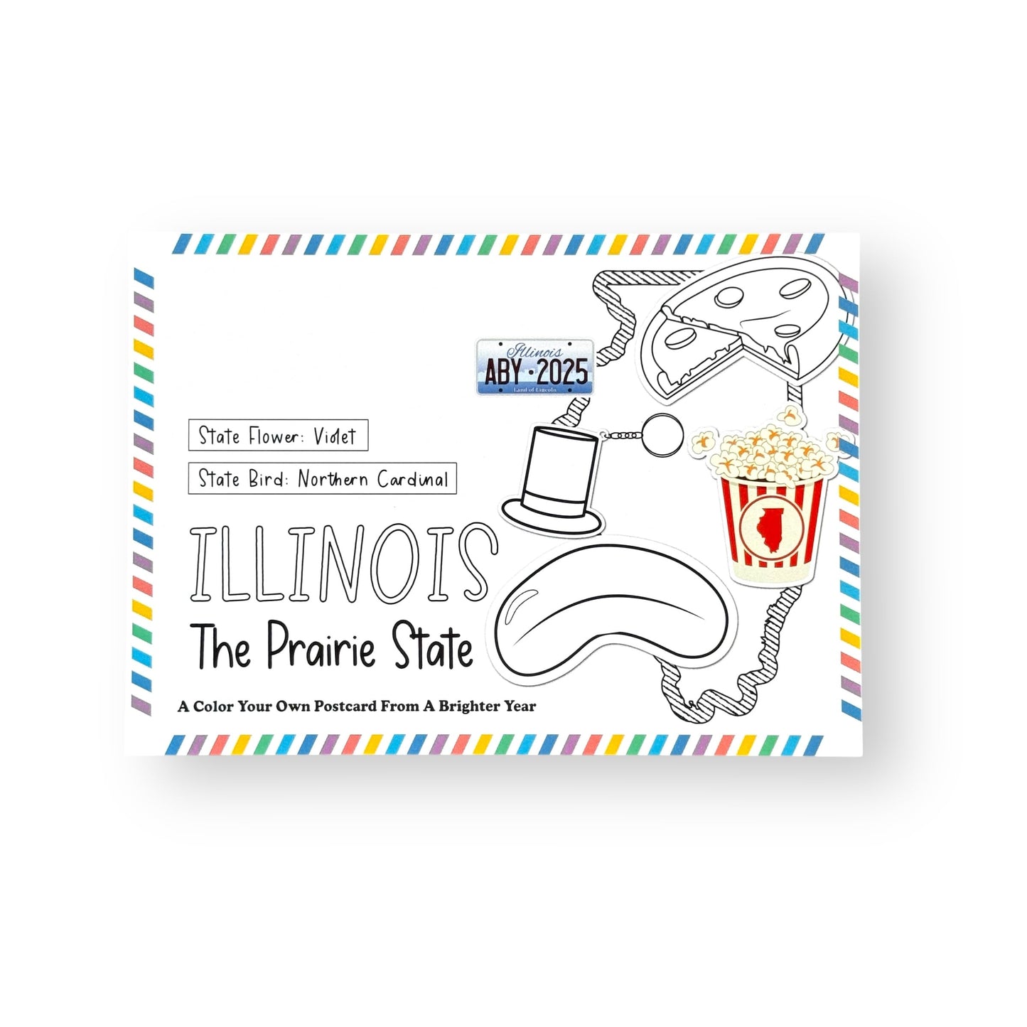 A Brighter Year Color Your Own Postcard - Illinois State - 5"x 7", Premium Quality, Sturdy Cardstock, Sized for Mailing, Illustrations - Stress & Anxiety Relief