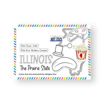 A Brighter Year Color Your Own Postcard - Illinois State - 5"x 7", Premium Quality, Sturdy Cardstock, Sized for Mailing, Illustrations - Stress & Anxiety Relief