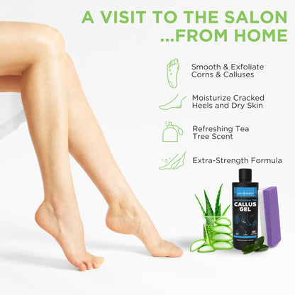 Foot Callus Remover Gel Set - Professional Callus Remover for Feet Gel - Calloused Feet Remover Gel - Feet Callus Remover for Smooth Feet & Cracked Heels - 8oz with Pumice Stone - Made in USA