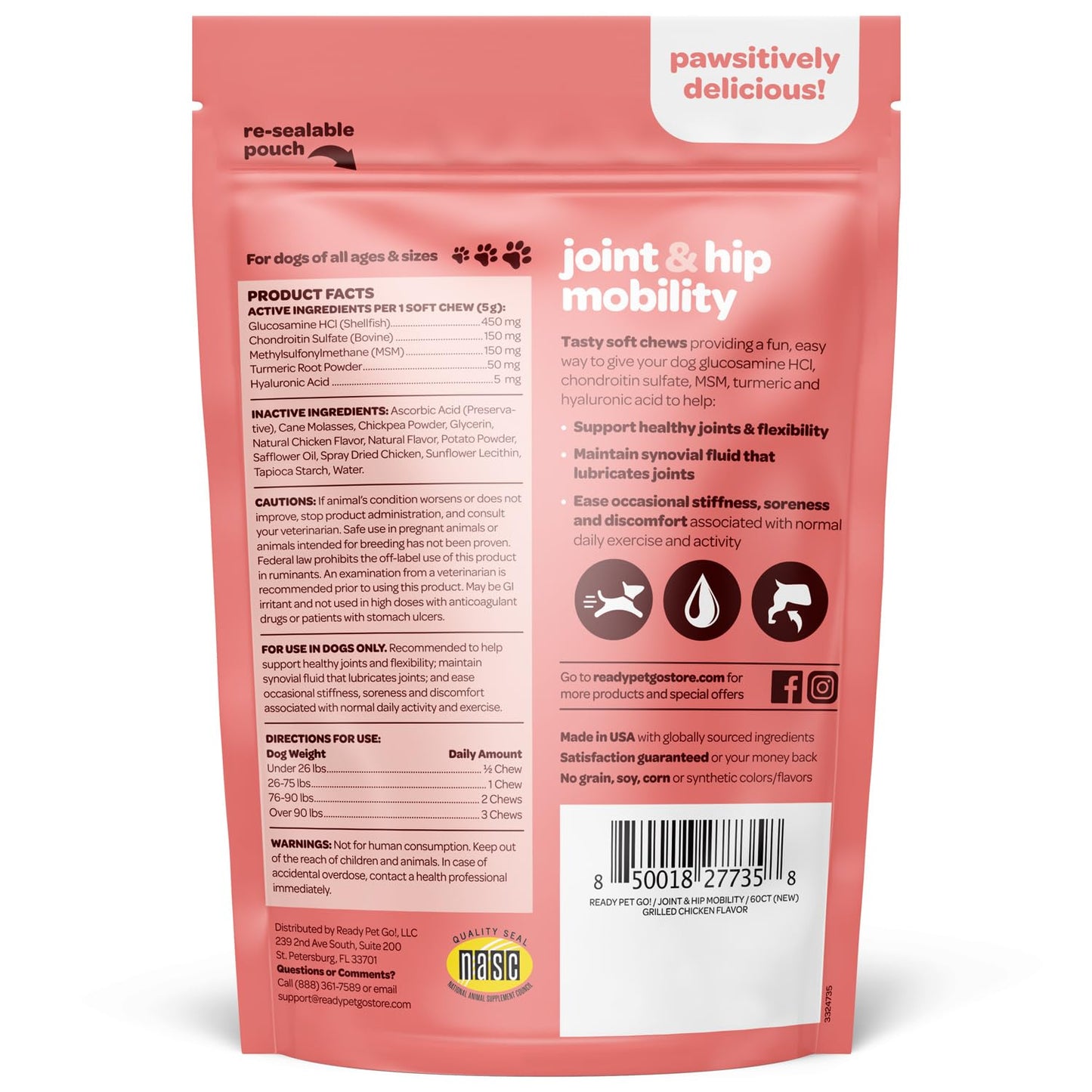 Hip and Joint Chews for Dogs | Dog Glucosamine Chews for Comfort & Mobility with Chondroitin MSM & Turmeric | Dog Joint Supplement for All Ages & Sizes | NASC Certified & Made in The USA | 60 Chews