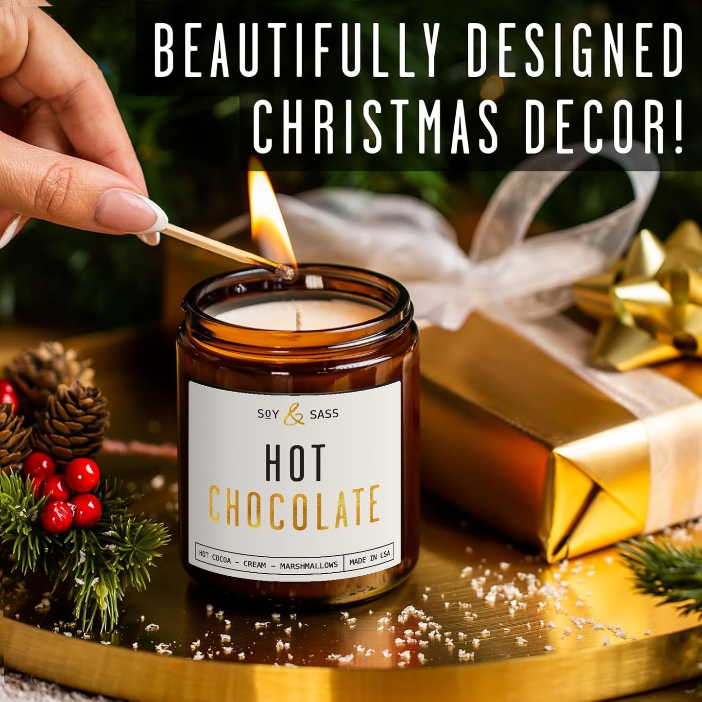 Hot Chocolate Candle - w/Hot Cocoa and Cream Candle I Infused with Scented Essential Oils I 9oz Reusable Jar, Long-Lasting 50 Hour Burn I Non-Toxic I Made in The USA