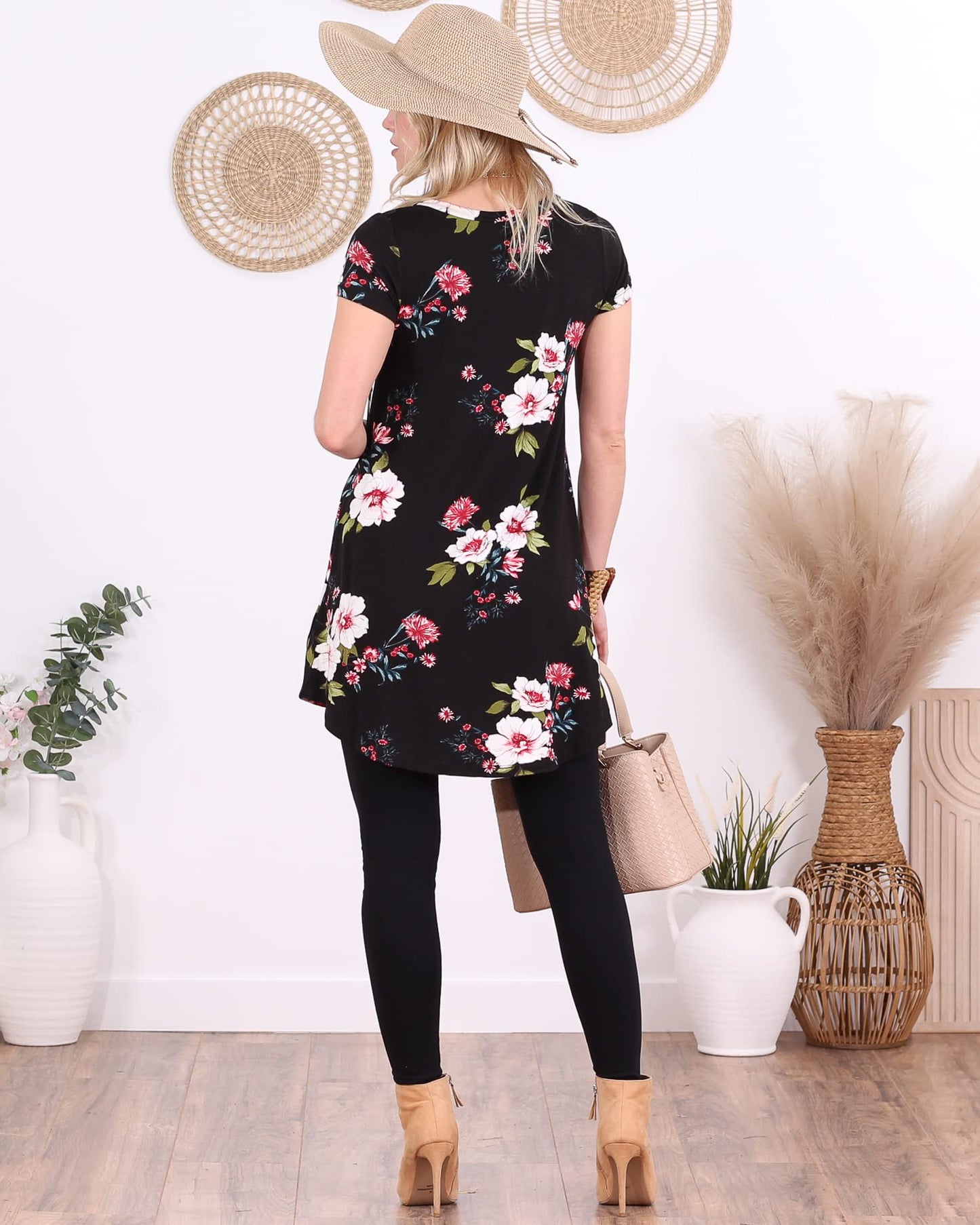 Popana Womens Short Sleeve Summer Tunic Tops to Wear with Leggings Loose Fit Made in USA Floral