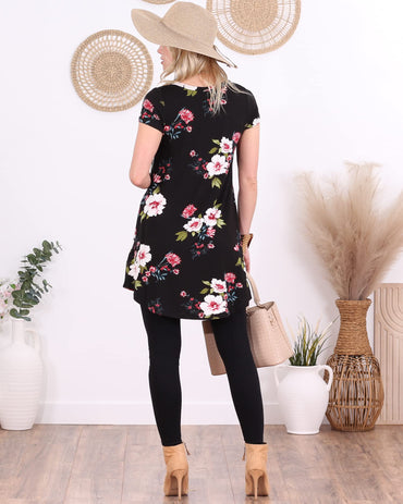 Popana Womens Short Sleeve Summer Tunic Tops to Wear with Leggings Loose Fit Made in USA Floral