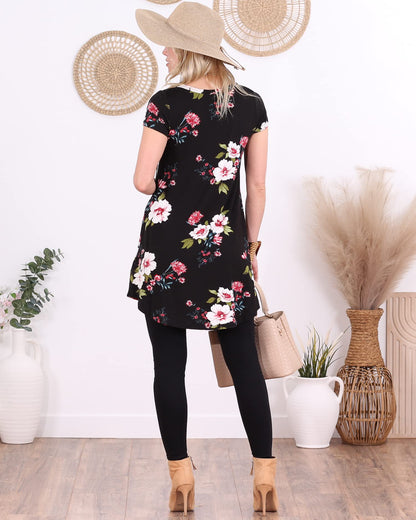 Popana Womens Short Sleeve Summer Tunic Tops to Wear with Leggings Loose Fit Made in USA Floral
