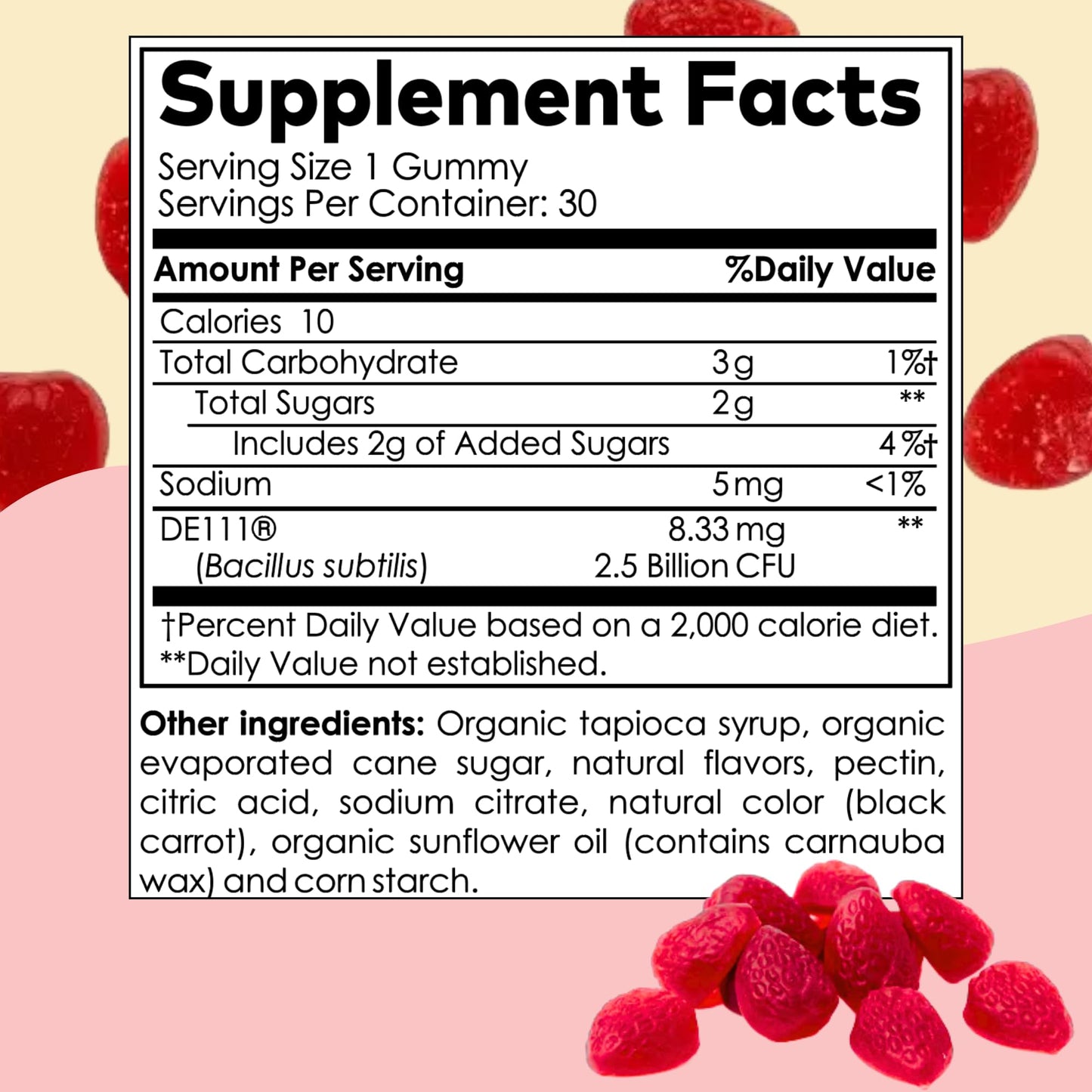 Kids Probiotics Gummies – Daycare Formulated Immunity Gummies - Immune System Boost & Improved Regularity - Plant-based Organic, 2.5 Billion CFU - DE111 Bacillus Subtilis - Strawberry – 1 Month Supply